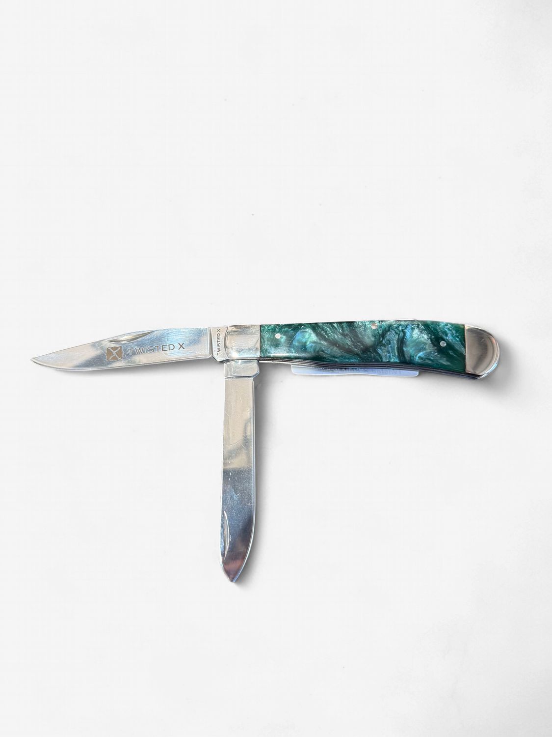 Twisted X Knife, Folding, Stainless Steel Blade, Pearlized Acrylic Handle, Turquoise
