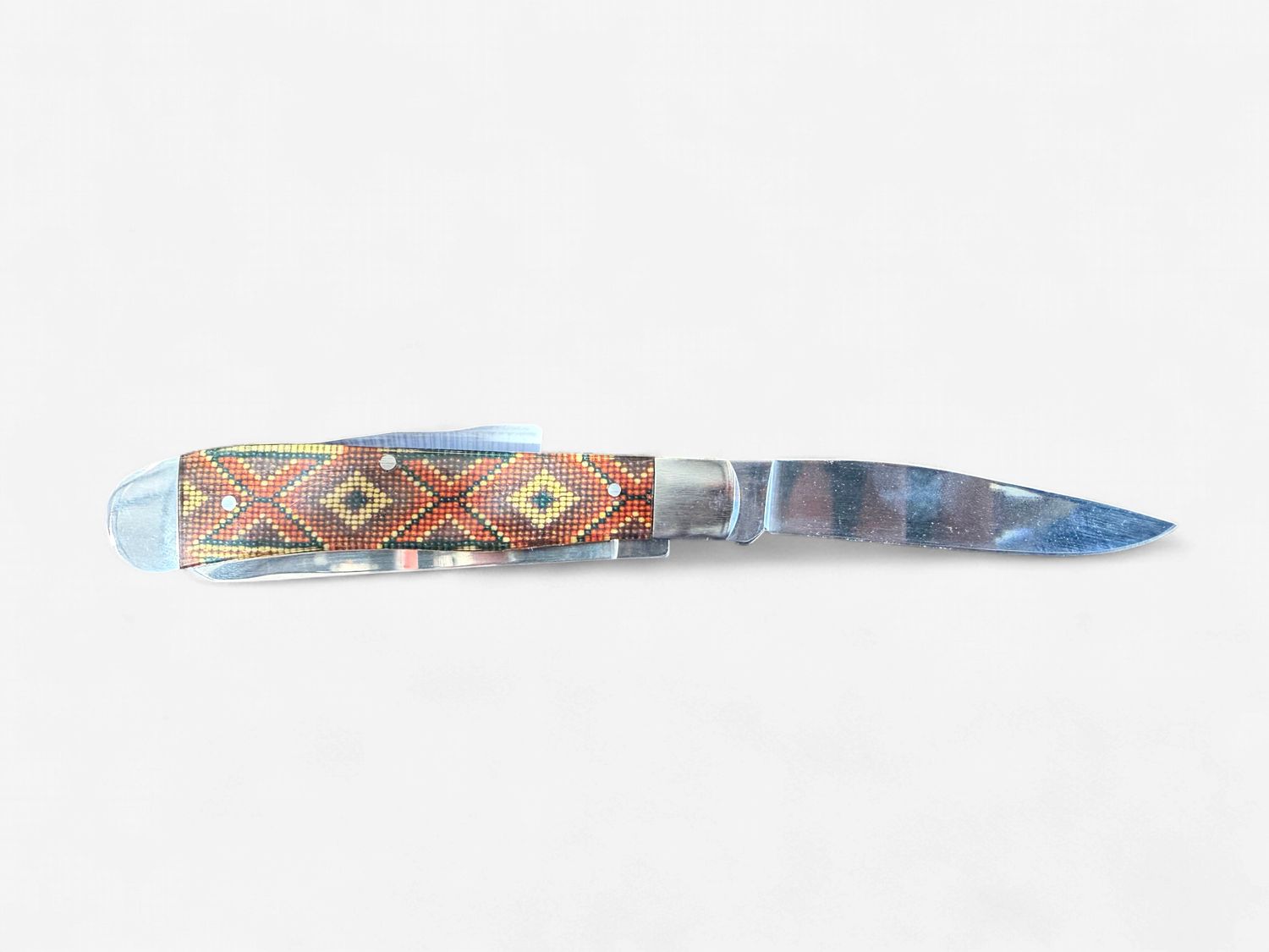 Twisted X Knife, 4 1/4-Inch Stainless Steel Double Blade, Brown Beaded Handle