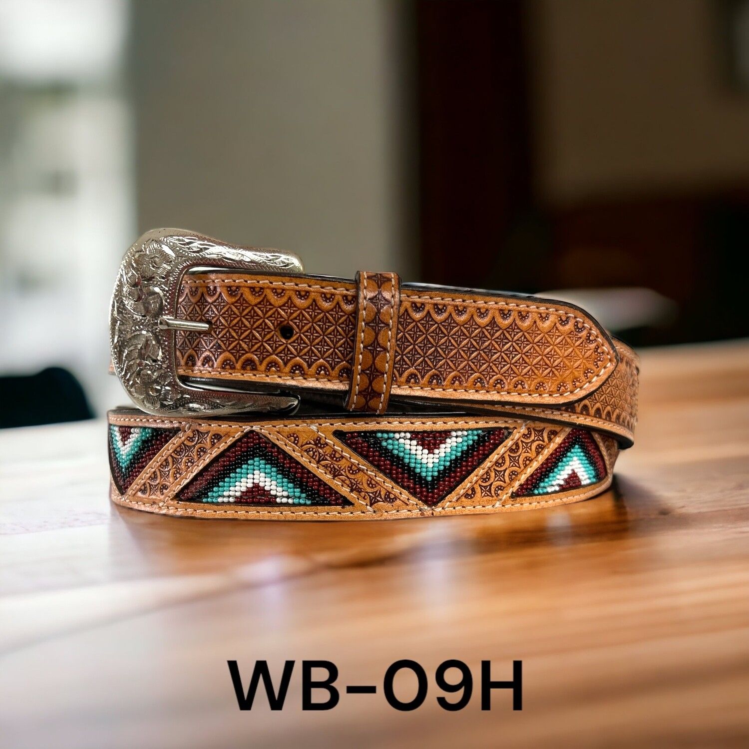 Ranger Belt Co. Adult Belt, Natural Beaded and tooled