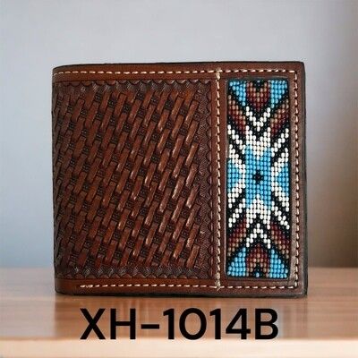 Twisted X Wallet, Bifold, Basket Weave, Beaded Southwestern edge