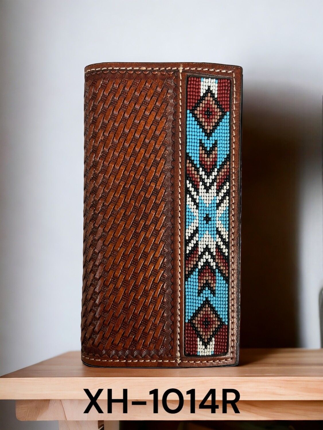 Twisted X Wallet, Basket Weave, Beaded Southwestern edge