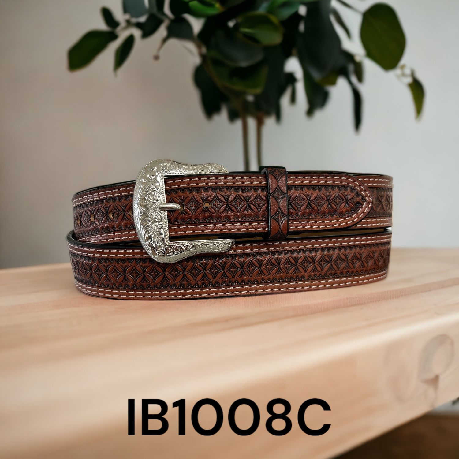Ranger Belt Co. Adult Belt, Leather, Carving, Two-Tone Finish, Double Stitch, Chestnut