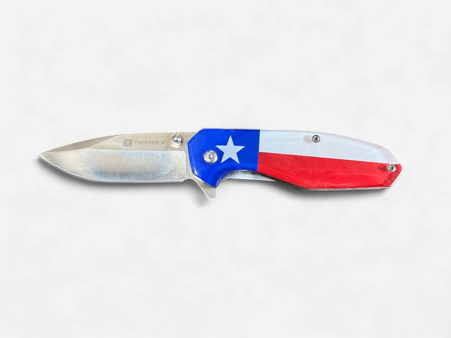 Twisted X Knife, 4 1/4-Inch Closed lock Stainless Steel blade, ball bearing, Texas flag handle
