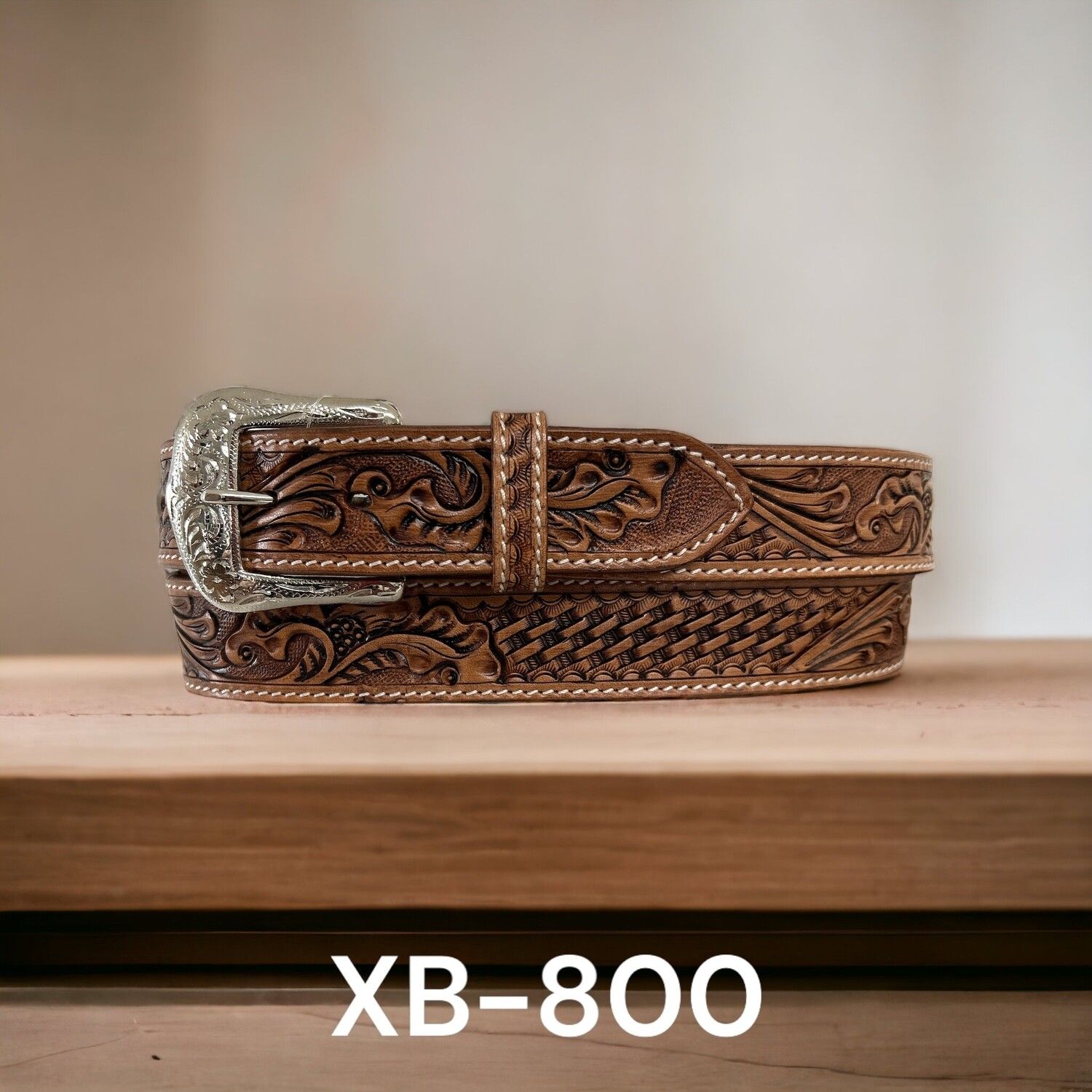 Twisted X Belt, Leather Natural Basket Floral Tooling