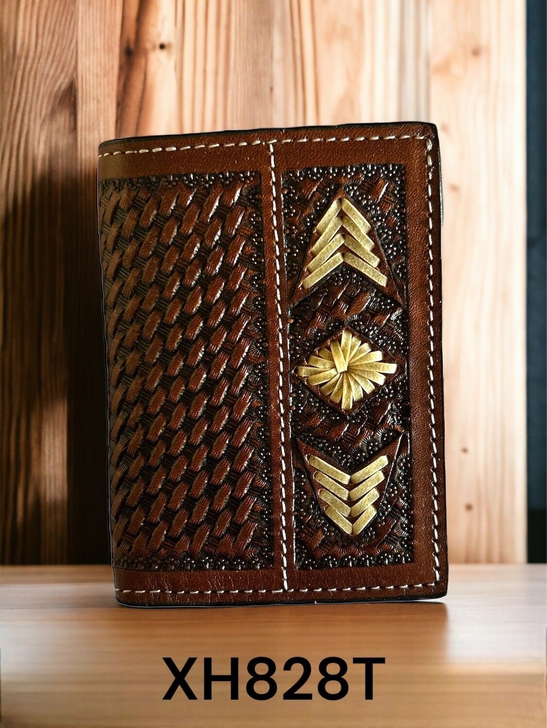 Twisted X Wallet, rawhide weave, Basket Tooling and Two-Tone finish, trifold