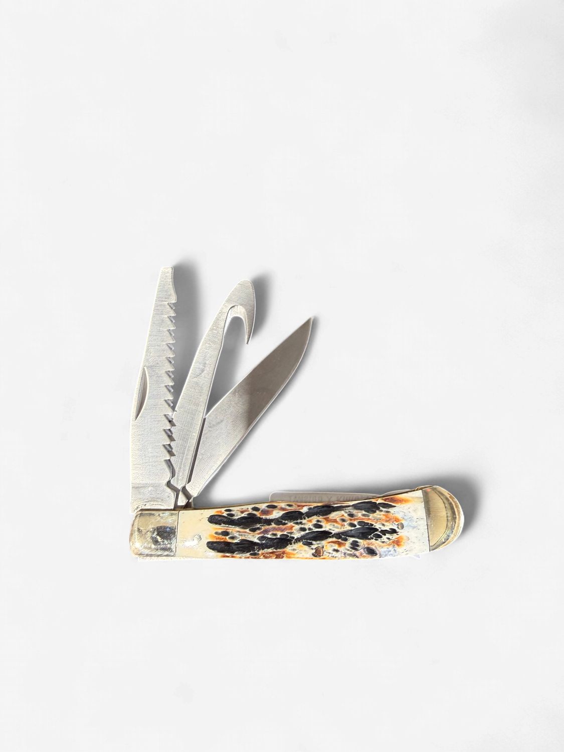 Twisted X Knife, 4 1/4-Inch Closed, Natural Bone, Yellow, 3 Blade