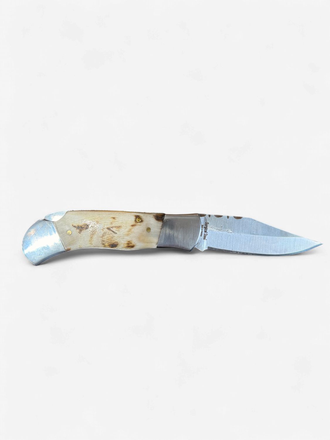 Circle SH 4 1/8-Inch Steel Folding Knife with Ram-Horn Handle and Leather Sheath