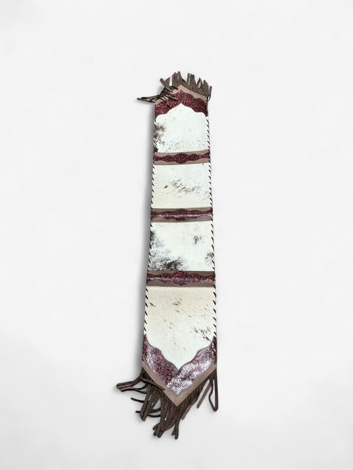 Rustic Leather Designs Table Runner Model 2 - Longhorn with Details Floral Turquoise, with Fringes, Size 1'X6'