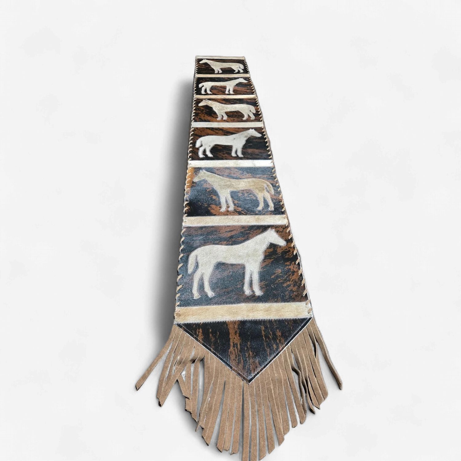 Rustic Leather Designs Table Runner Model 1 - Bison with Details Navajo Peach, Laced Border, Size 1'X10'