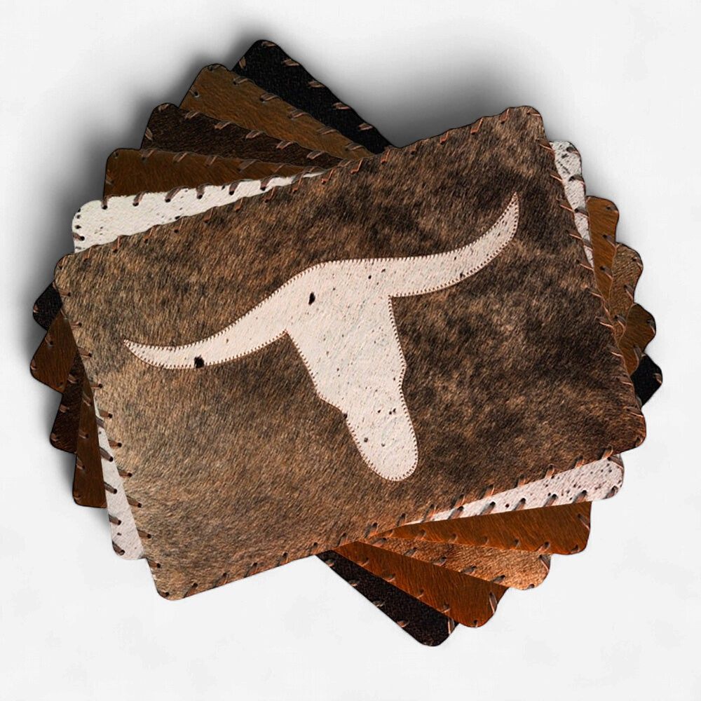Rustic Leather Designs Placemat Longhorn, Laced with Side Fringe
