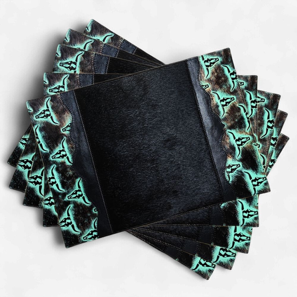 Rustic Leather Designs Placemat Western Soul, Longhorn Turquoise