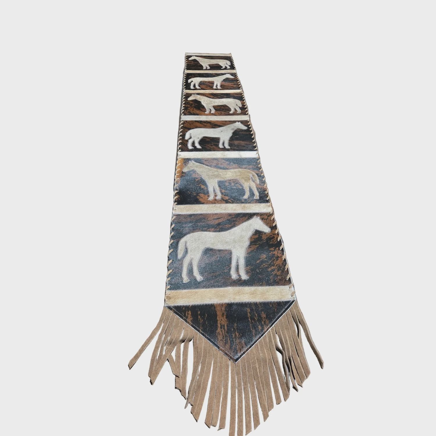Rustic Leather Designs Table Runner Model 1 - Horse, with Fringes, 1' X 6'