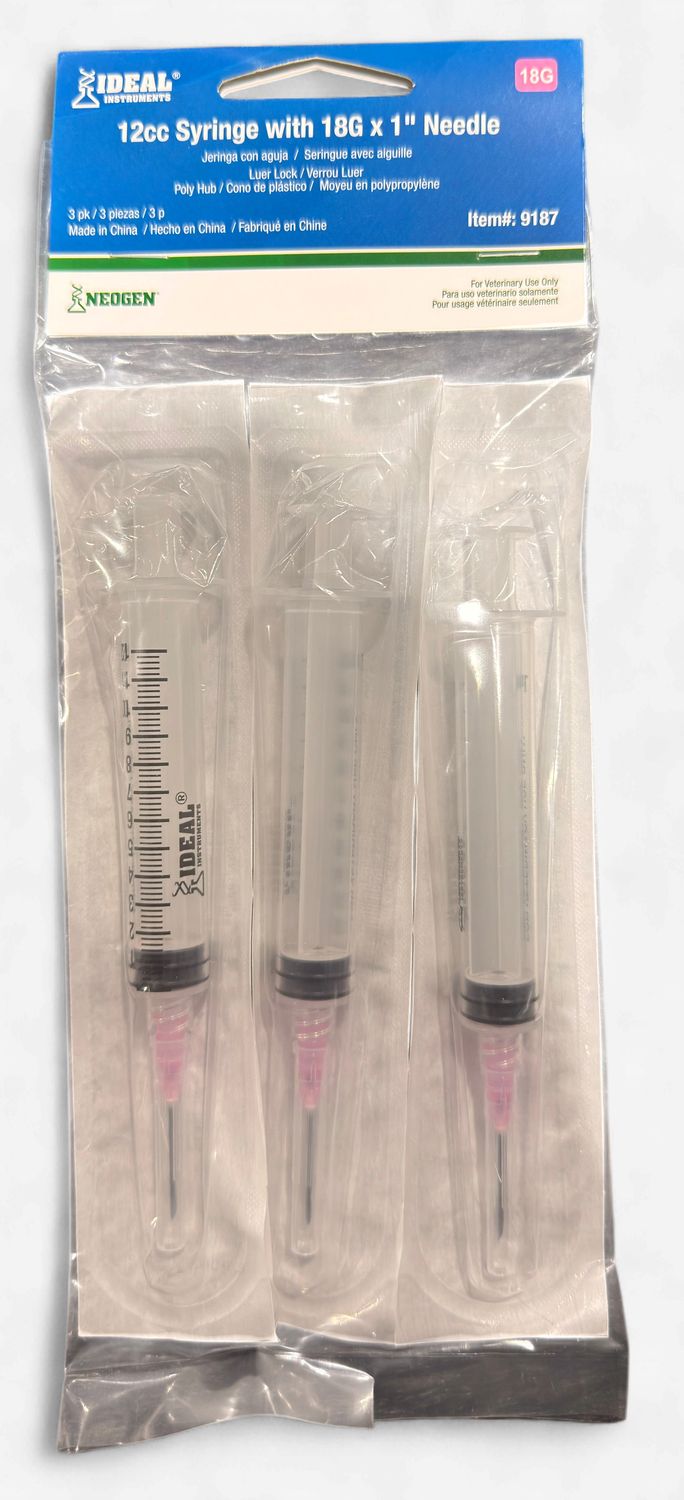 Neogen Luer Lock Syringes, Needle/Size: 18g x 1 / 12 cc - 3 ct