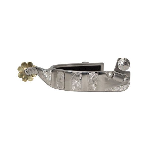 Partrade Rubber Inlayed Stainless Brushed Roper Spurs Large