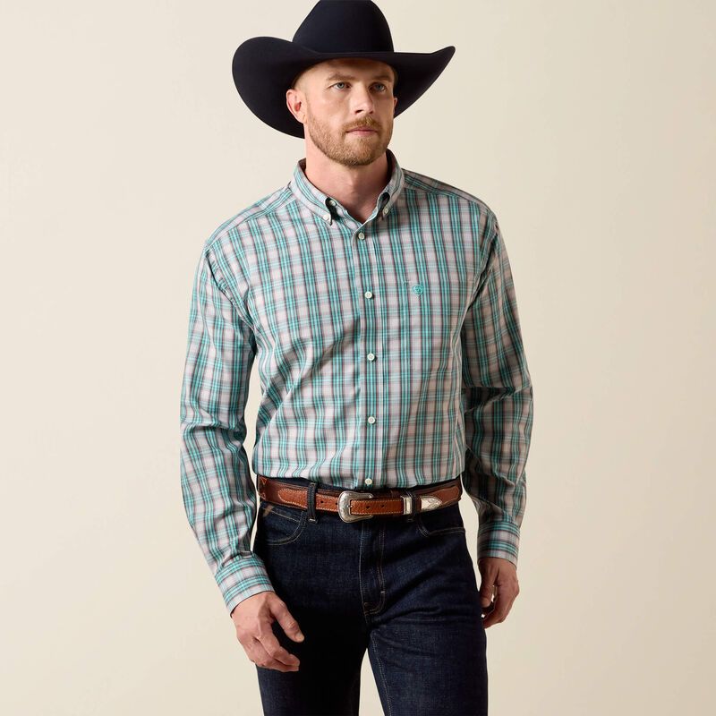 Ariat Men's Wrinkle Free Wolfe Classic Fit Shirt - Blue Turquoise Plaid