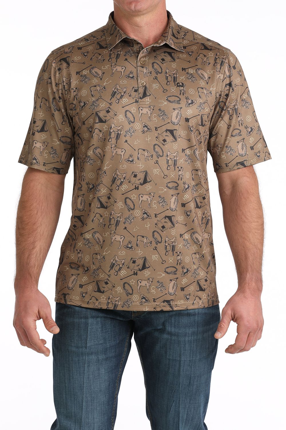 Cinch Brown Men's Short Sleeve ArenaFlex Polo
