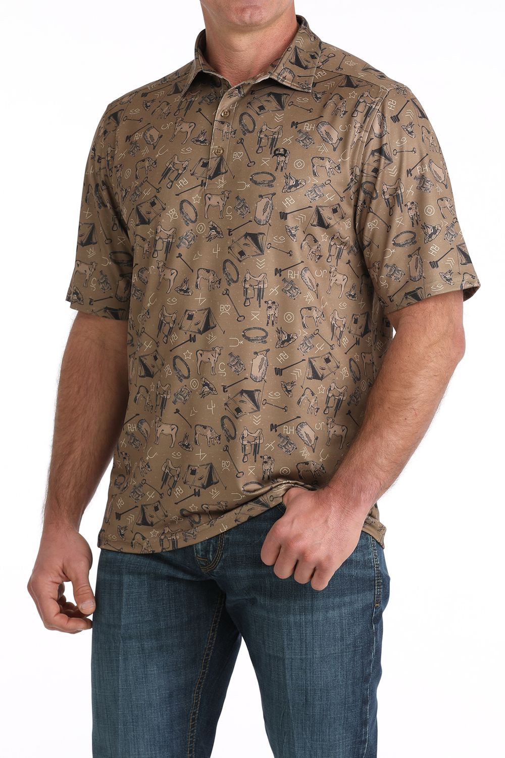 Cinch Brown Men's Short Sleeve ArenaFlex Polo
