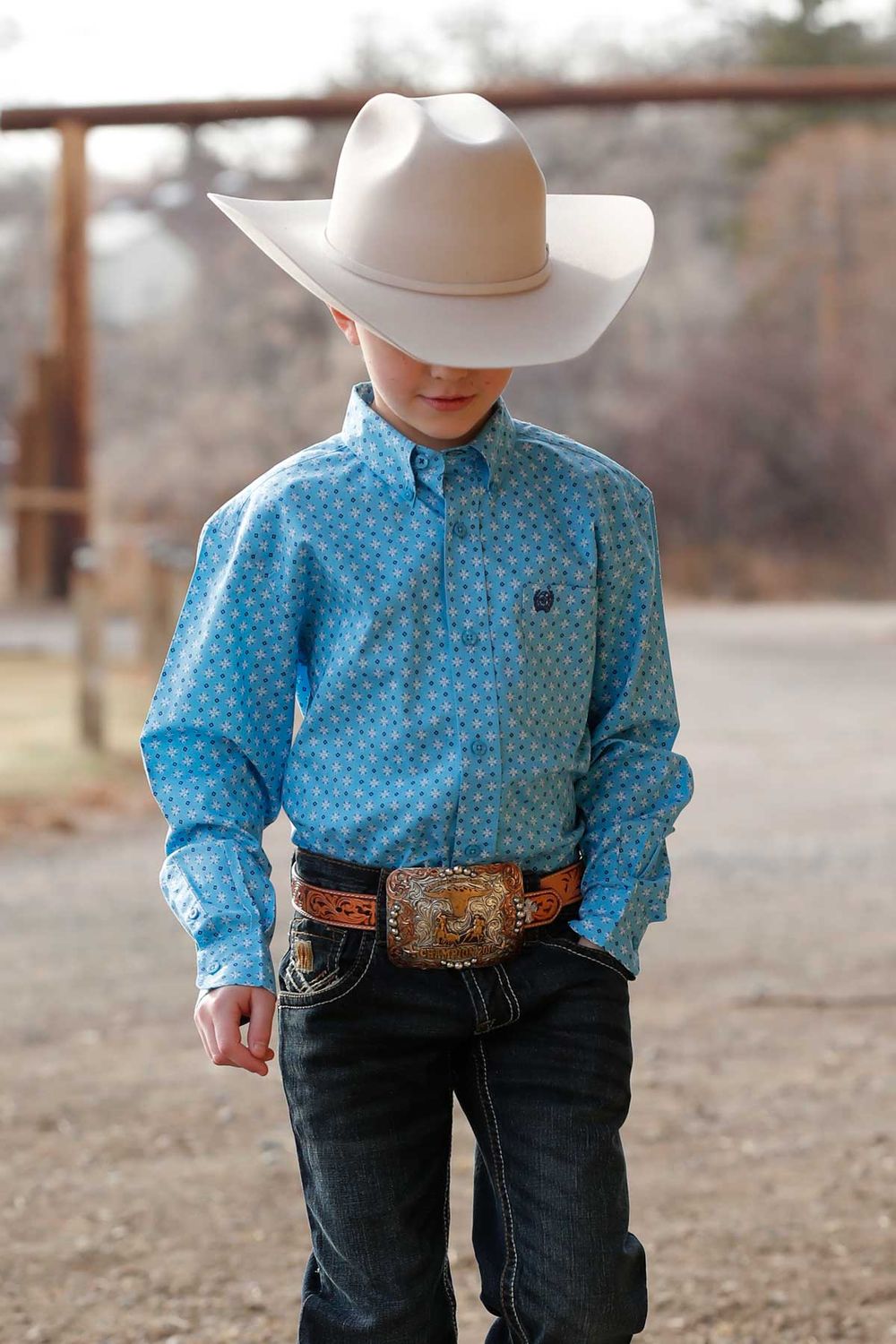 Cinch Boys' Blue Long Sleeve Print Shirt MTW7060399