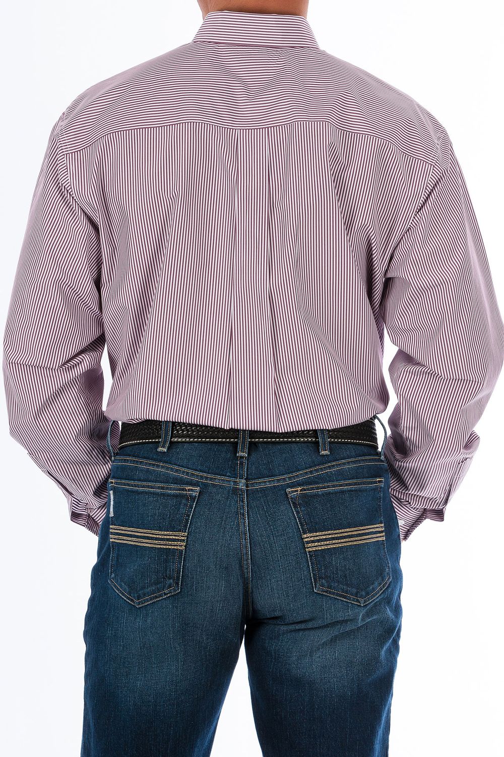 Cinch Men's Burgundy Long Sleeve Stripe Shirt