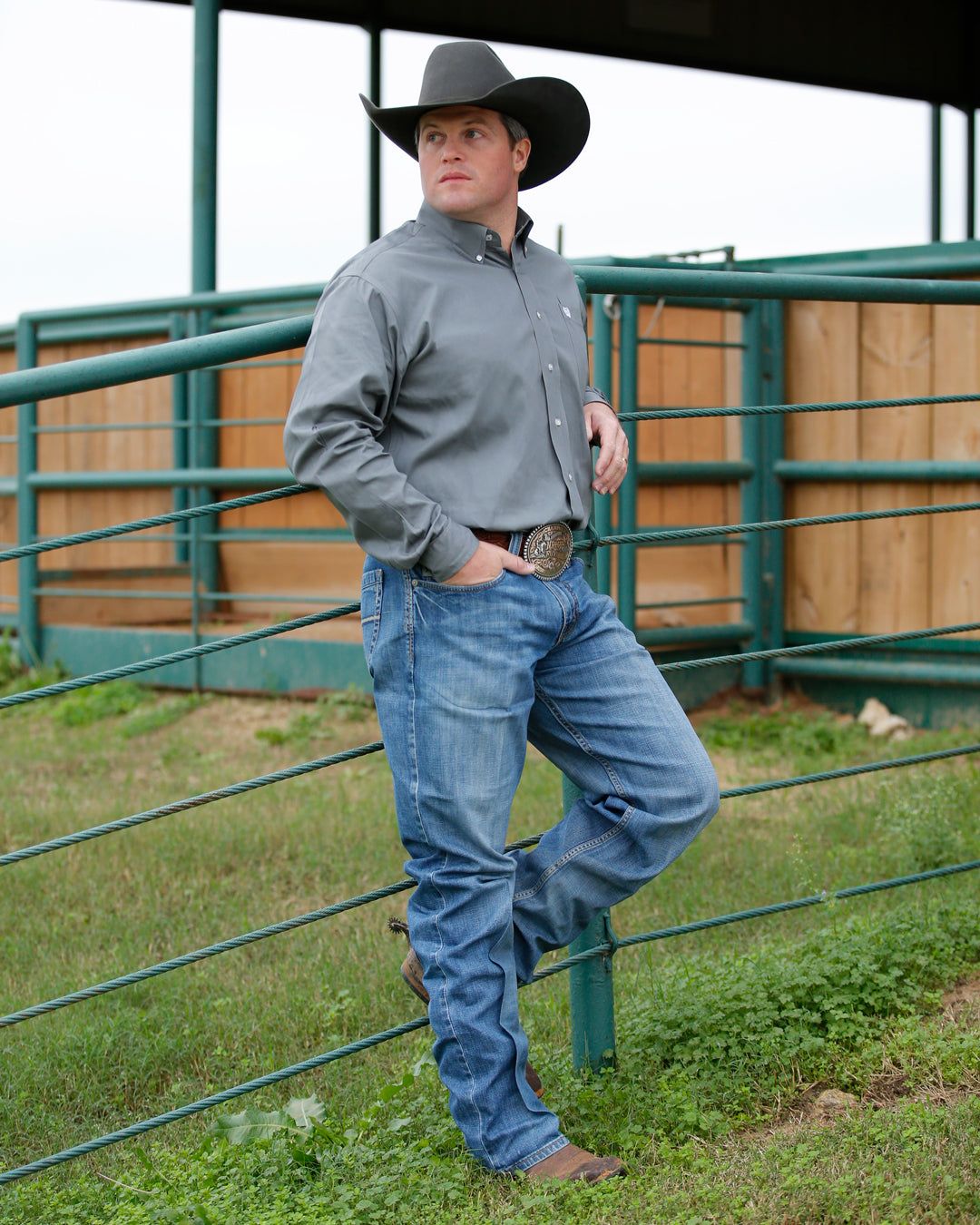 Cinch Men's Grey Long Sleeve Solid Shirt