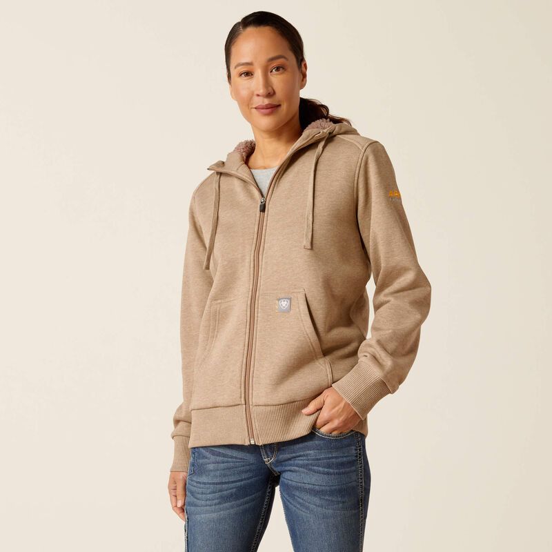 Ariat Women's Rebar All-Weather Sherpa Full Zip Hoodie - Oatmeal Heather