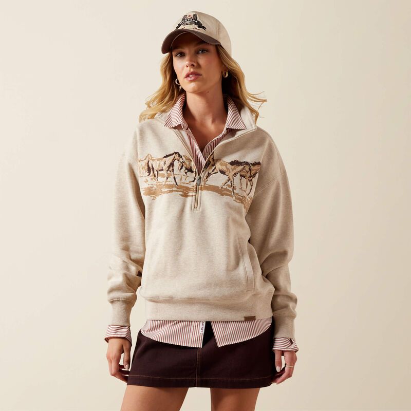 Ariat Women's Running Wild 1/2 Zip Sweatshirt - Oatmeal Heather