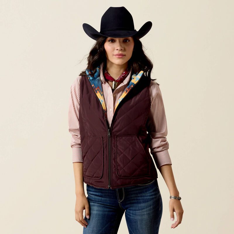 Ariat Women's Dilon 2.0 Reversible Insulated Vest - Chocolate Plum/Lakeside Southw