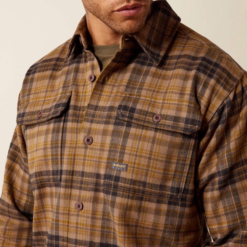 Ariat Men's Rebar Heavy Flannel Work Shirt, Color: Caribou, Size: S