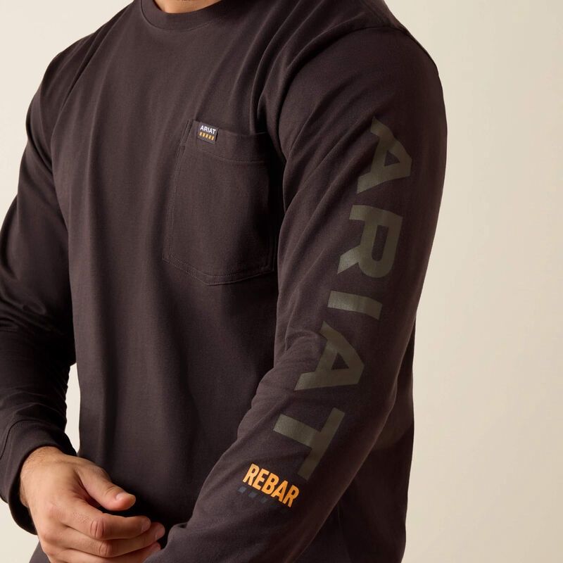 Ariat Men's Rebar Cotton Strong Standard Logo Pocket T-Shirt, Color: Licorice/Canteen, Size: S
