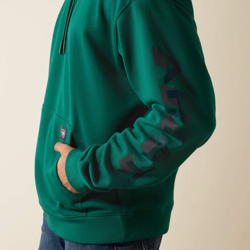 Ariat Men's Rebar Lightweight Logo Hoodie, Color: Evergreen/Ponderosa Pine, Size: M
