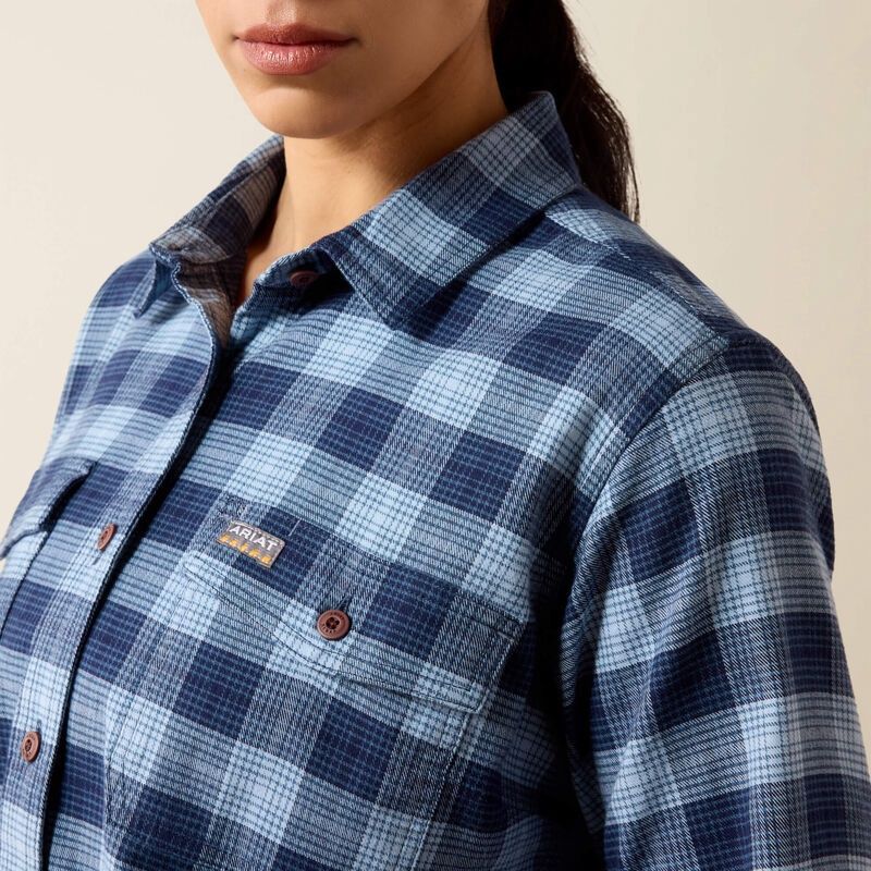 Ariat Women's Rebar Flannel DuraStretch Work Shirt, Color: Navy/Blue, Size: S