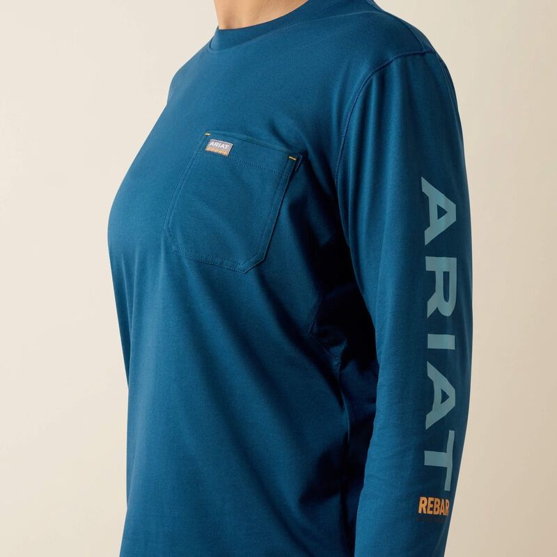 Ariat Women's Rebar Workman Logo T-Shirt, Color: Deep Dive/Cameo Blue, Size: S