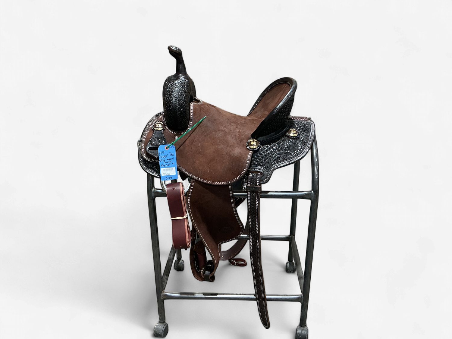 Irvine Cowgirl Chocolate Barrel Saddle - 14.5" Combo Tooling &amp; Stitched Details