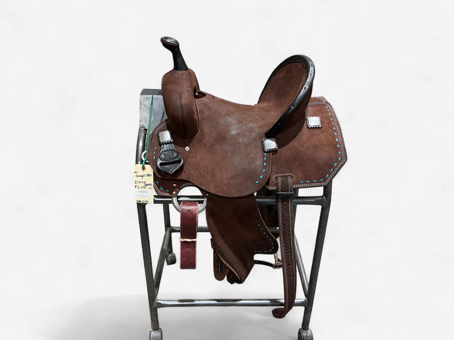 Irvine Cowgirl Pro Chocolate Barrel Saddle - 14" Roughout &amp; Buck-Stitch Detail