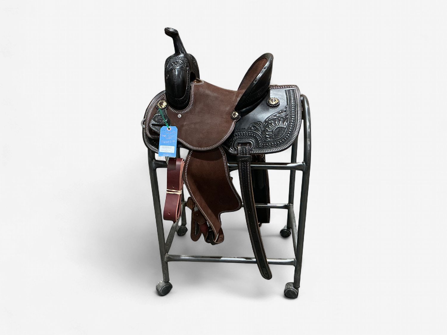 Irvine Cowgirl Pro Chocolate Barrel Saddle - 12" Floral Border &amp; Stitched Details