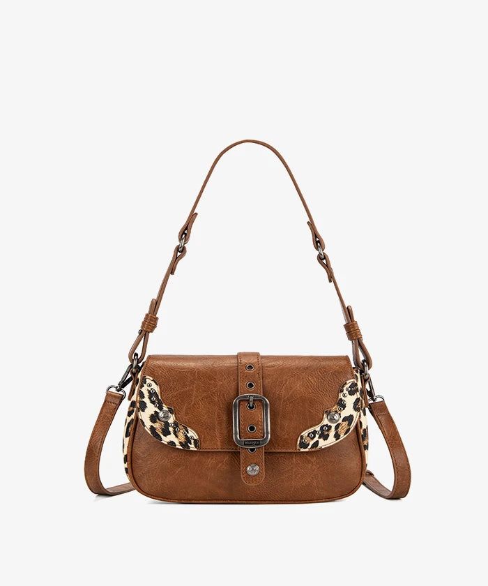 Wrangler Western Buckle Studded Shoulder Crossbody Bag - Brown
