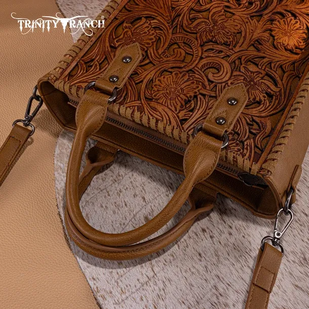 Trinity Ranch Floral Tooled Collection Tote/Crossbody - Light Brown