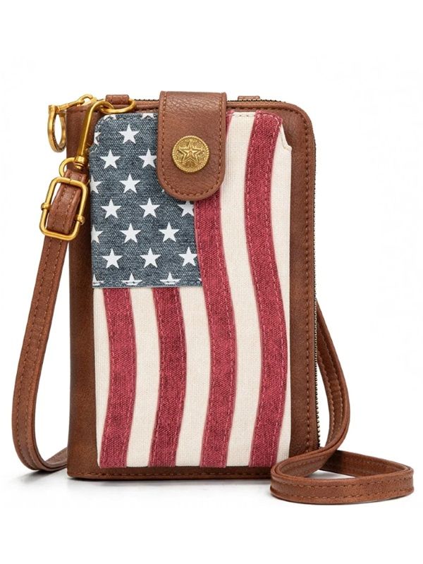 Montana West American Flag RFID Crossbody Phone Wallet - Red