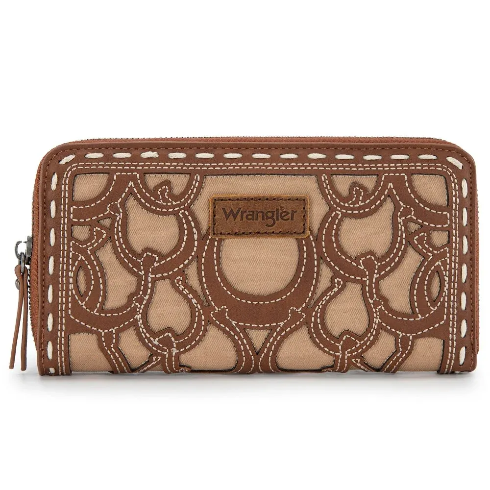 Wrangler Horseshoe Cutout Zip Around Wallet - Brown