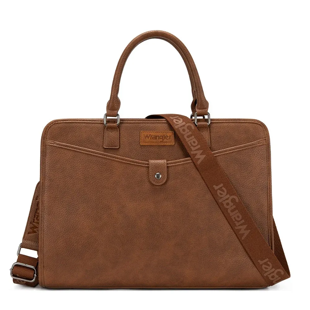 Wrangler Pebbled Faux Leather Laptop Brief Bag - Brown