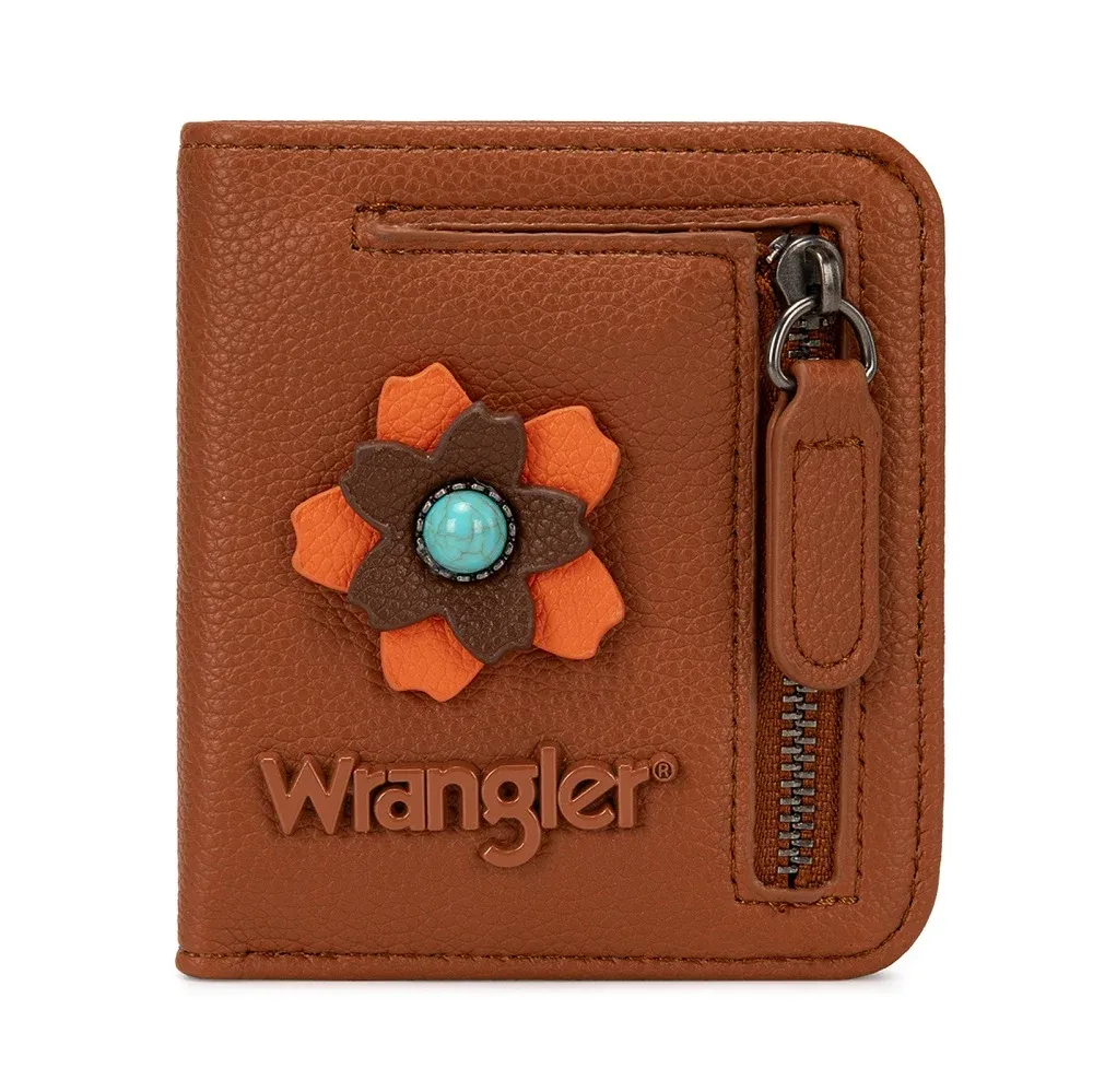 Wrangler 3D Floral Turquoise RFID Bifold Wallet - Brown