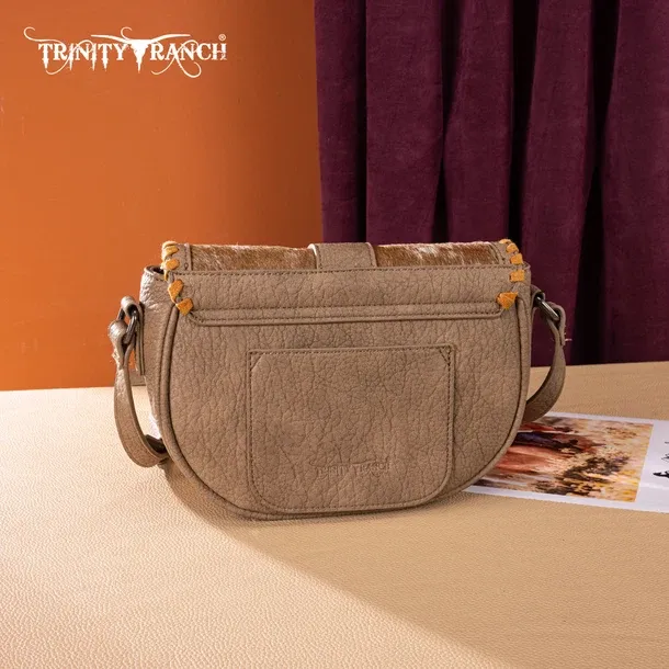 Trinity Ranch Western Hair-On Cowhide Saddle Crossbody - Khaki
