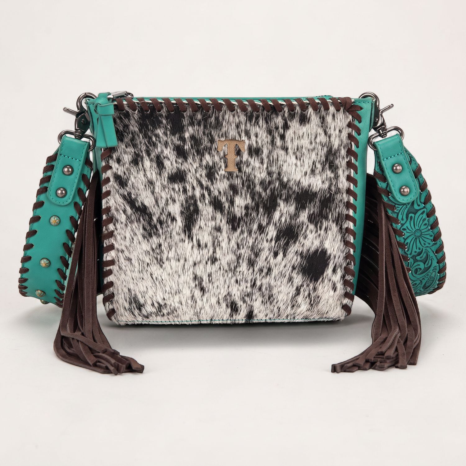 Trinity Ranch Cowhide Fringe Crossbody Bag - Turquoise