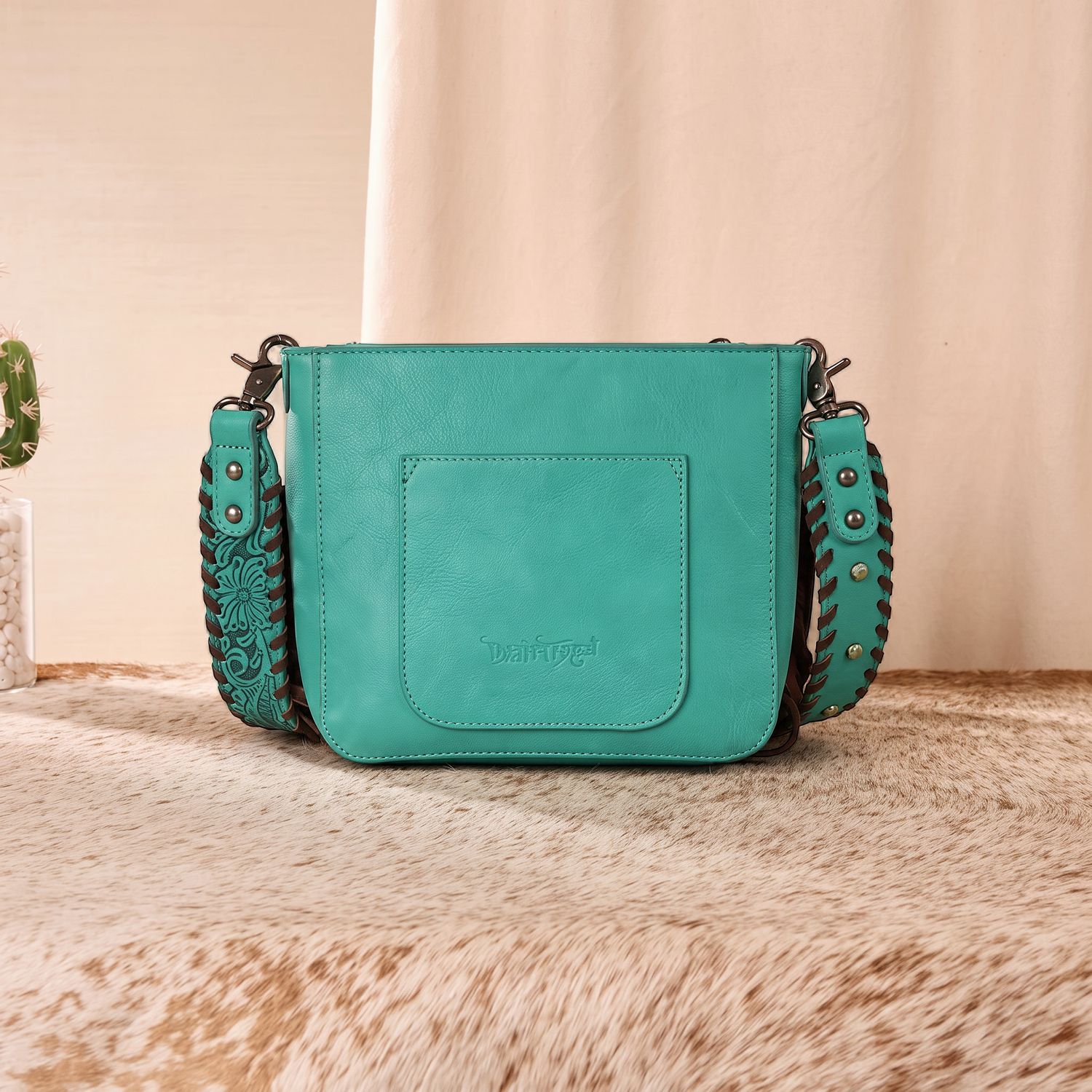 Trinity Ranch Cowhide Fringe Crossbody Bag - Turquoise