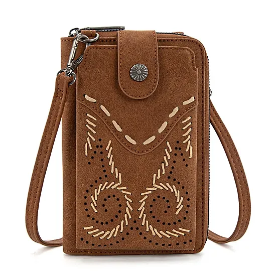 Wrangler Western Stitch RFID Phone Crossbody Wallet - Brown