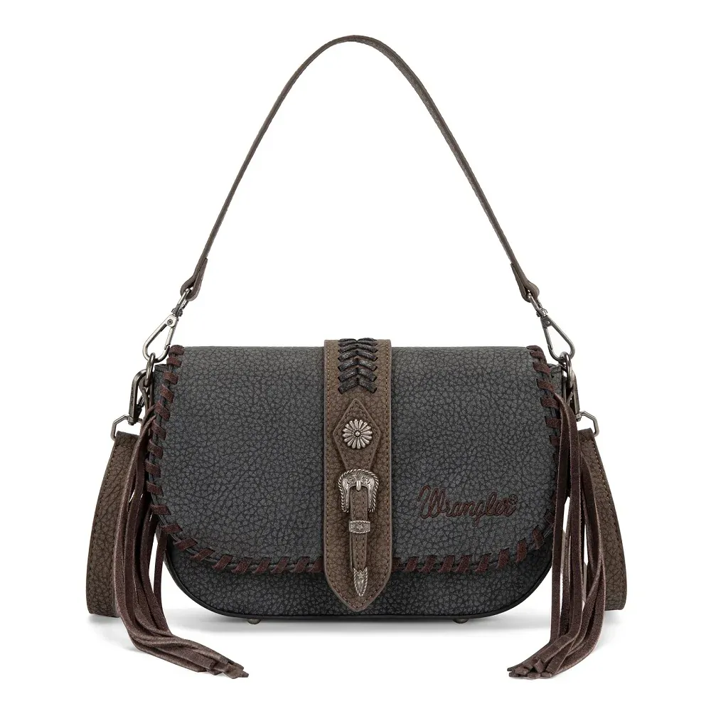 Wrangler Braided Tassel Saddle Crossbody Bag - Black