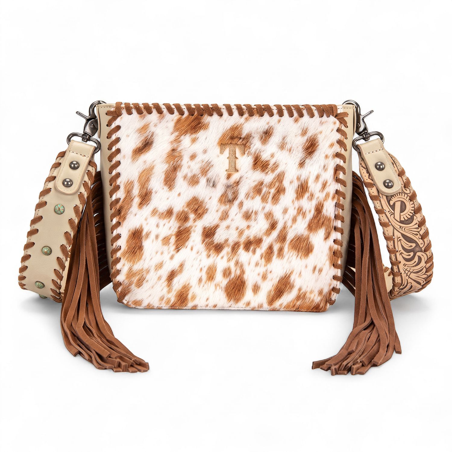 Trinity Ranch Cowhide Fringe Crossbody Bag - Tan
