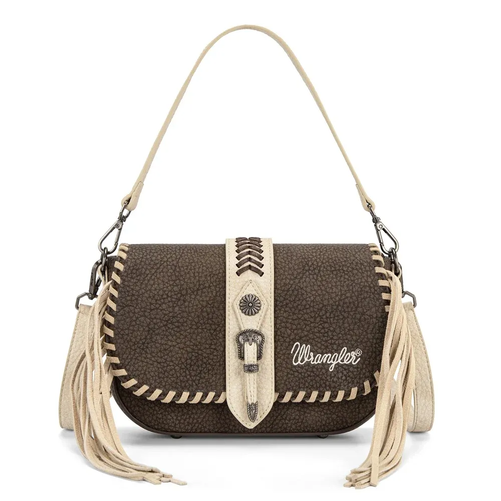 Wrangler Braided Tassel Saddle Crossbody Bag - Coffee