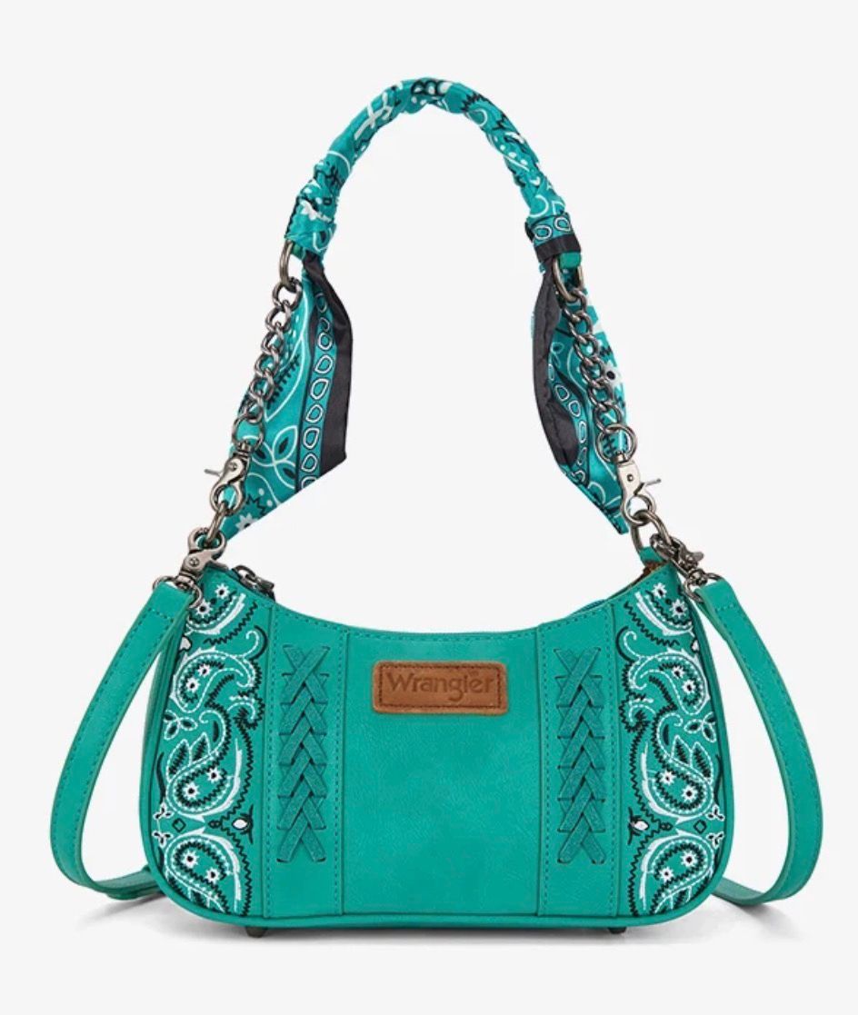 Wrangler Braided Paisley Bandana Shoulder Bag - Turquoise