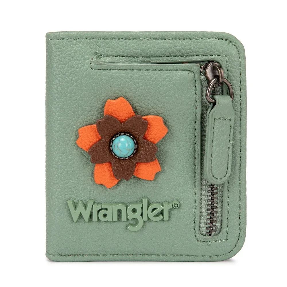 Wrangler 3D Floral Turquoise RFID Bifold Wallet - Green